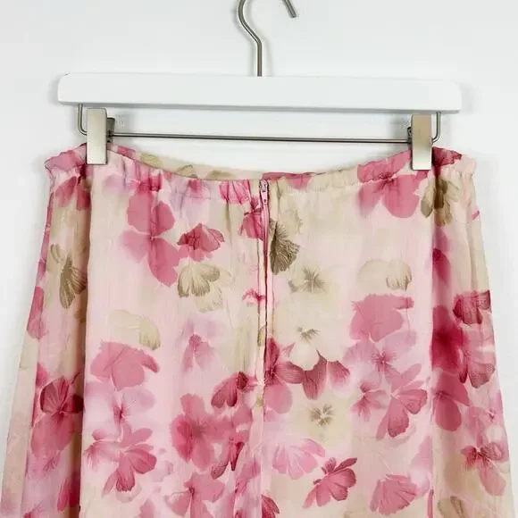Dressbarn Vintage Baby Pink Floral Midi Skirt Size Medium Made in USA - Picture 3 of 5